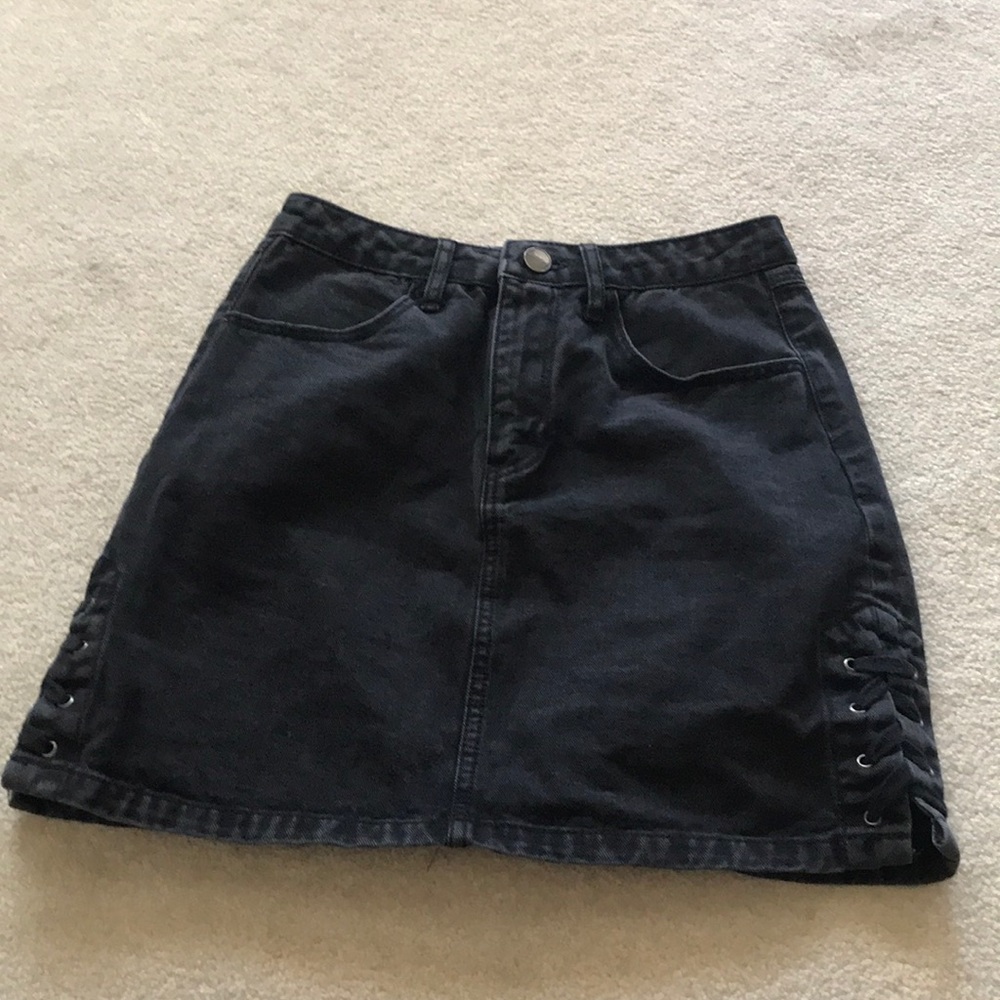 Washed black denim skirt